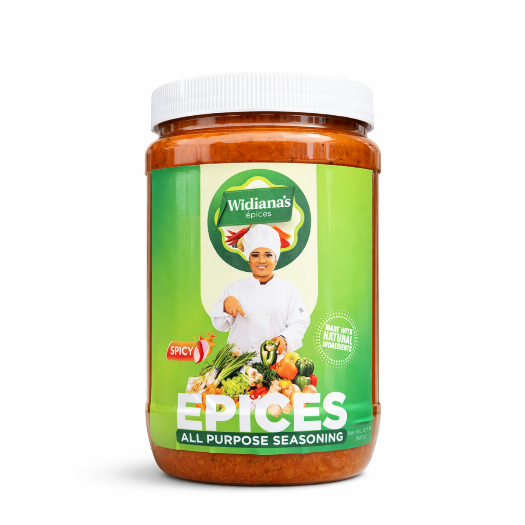 Widiana's Epices All Purpose Caribbean Seasoning 32 oz Spicy bulk restaurant size wide mason jar all natural Caribbean spice paste gluten free vegan no preservatives made in Indianapolis Indiana FDA registered